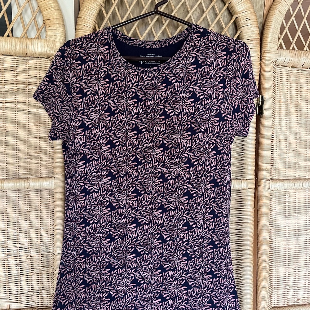 NWOT Coolibar Dounelle Maxi Dress - UPF 50+ Navy and Pink Patterned Dress - Picture 4 of 9